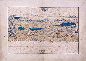 Land Map of Palestine by Battista Agnese in Portolano. ca. 1552